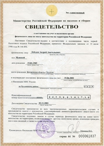 Свидетельство о регистрации ИП